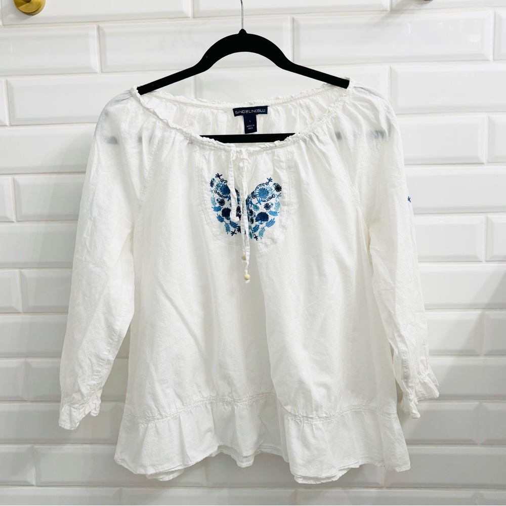 Women’s Large Band Linoblu Embroidered Long Sleeve Blouse